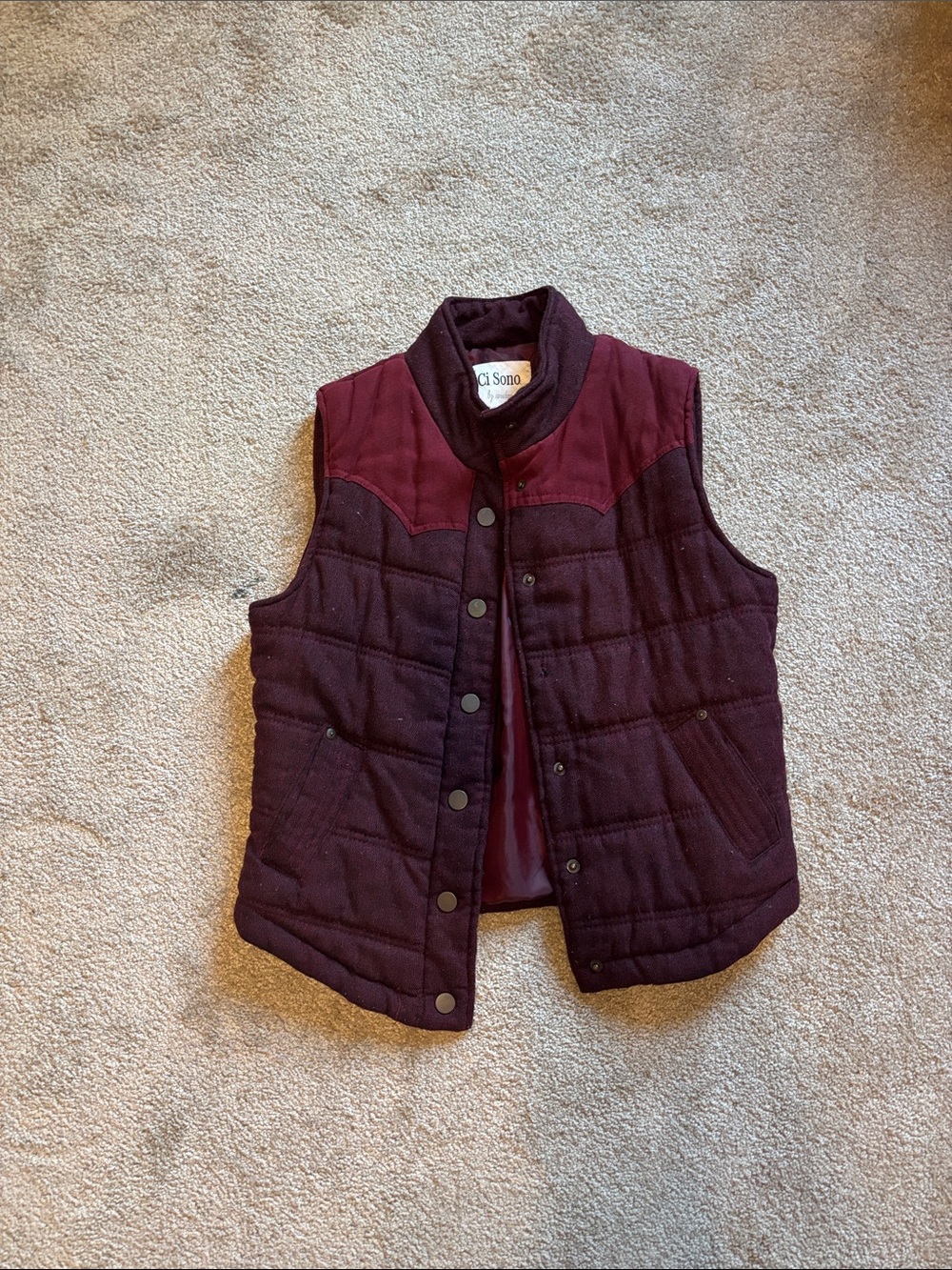 Ci Sono Kids Wine Quilted Puffer Vest
